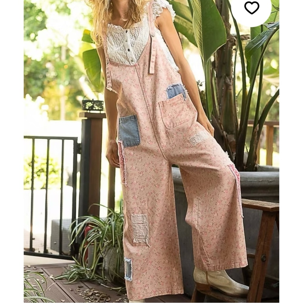 NEW -POL Vintage Floral Patchwork Overalls